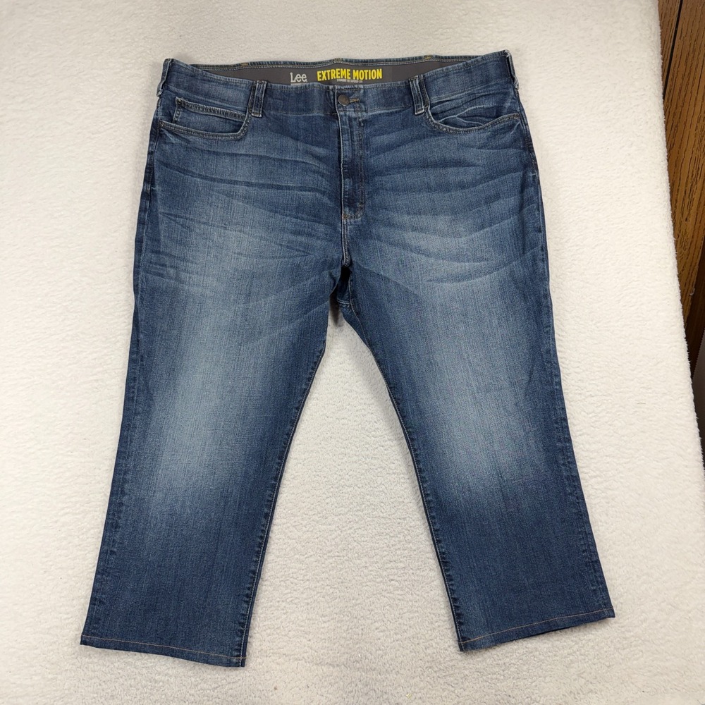 Lee Extreme Motion Denim Jeans Men’s 48x24 Shorter Blue Straight Fit Wide Work